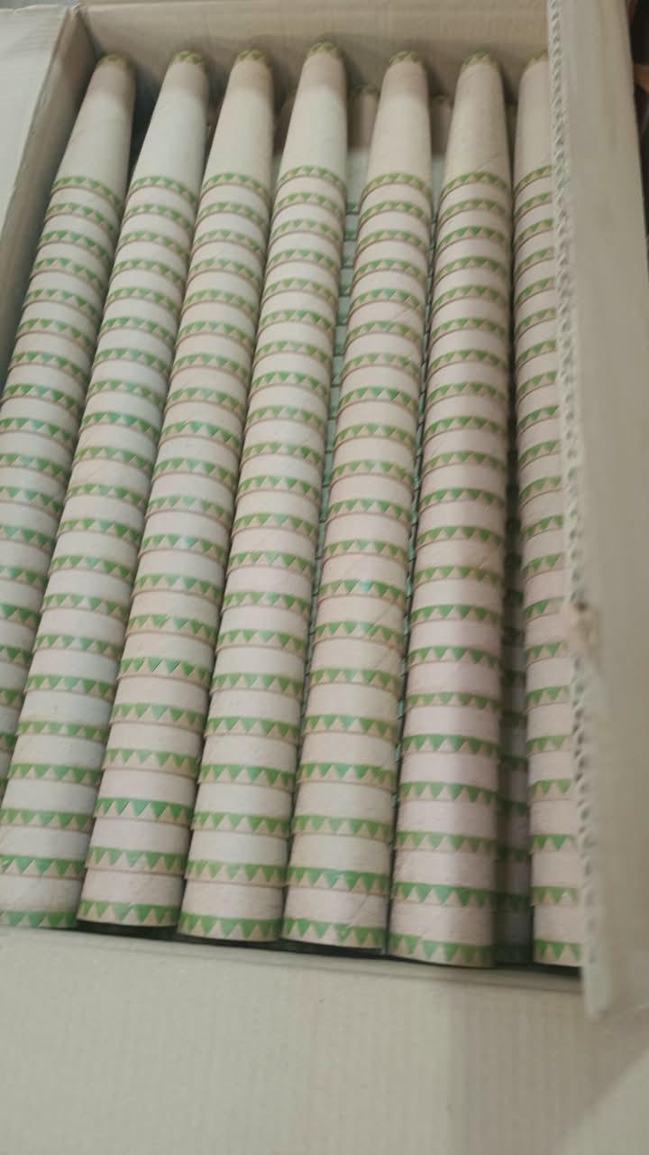 Delivered paper cones with green printed markings